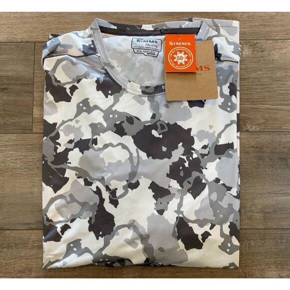 Simms Shirt Mens 2XL Camo Solarflex Crew Long Sleeve UPF 50 Base layer Fishing - Picture 1 of 11
